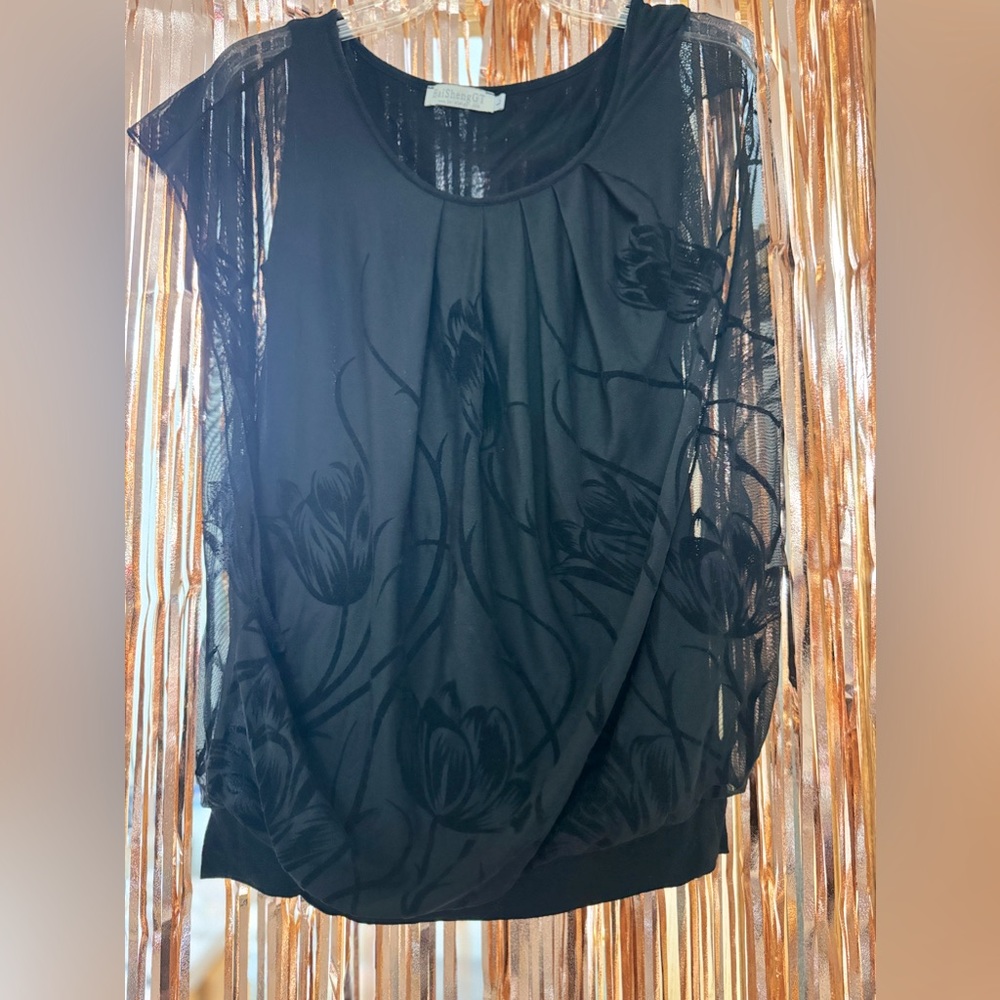 Pretty Flowing Women’s Black Blouse